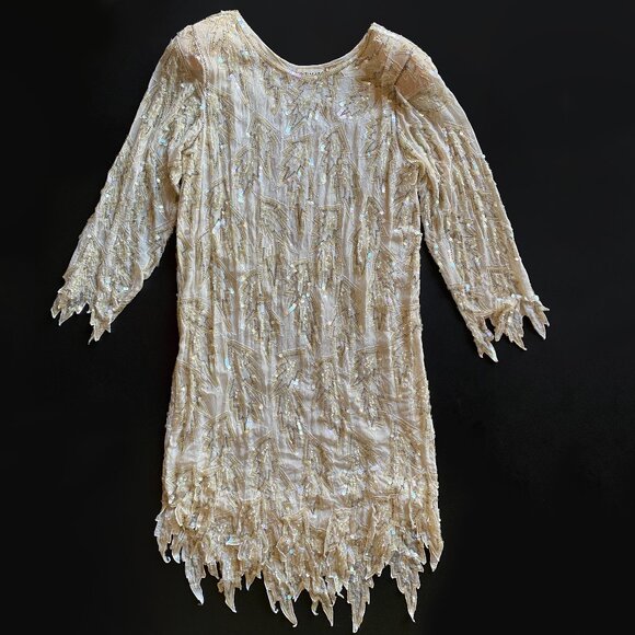 Vintage 1980s Shomax Hand-Beaded Silk Dress Size M Cocktail Party Evening Wear - Picture 1 of 8